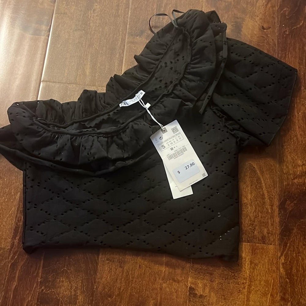 Zara Black Eyelet Top